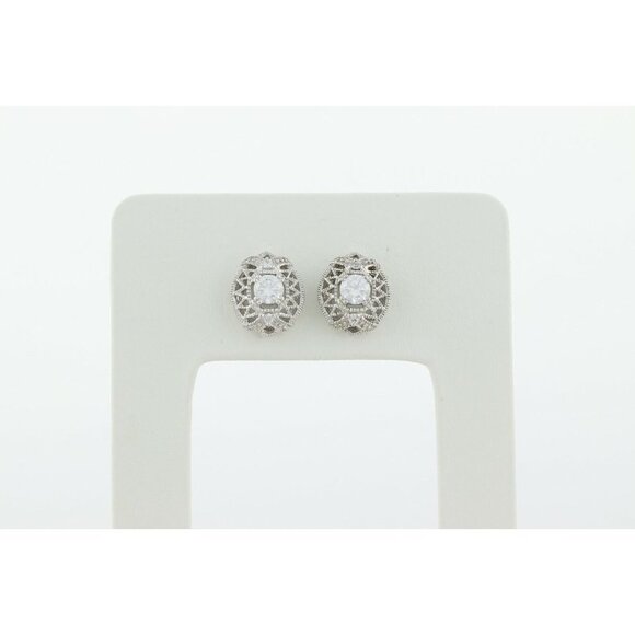 Sparkly Sterling Silver White Cz Earrings Stud Post Earrings - Picture 5 of 9